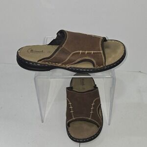 Bjorndal Mens Comfort Leather Slide Sandals Brown Stitched Size 10 AC727